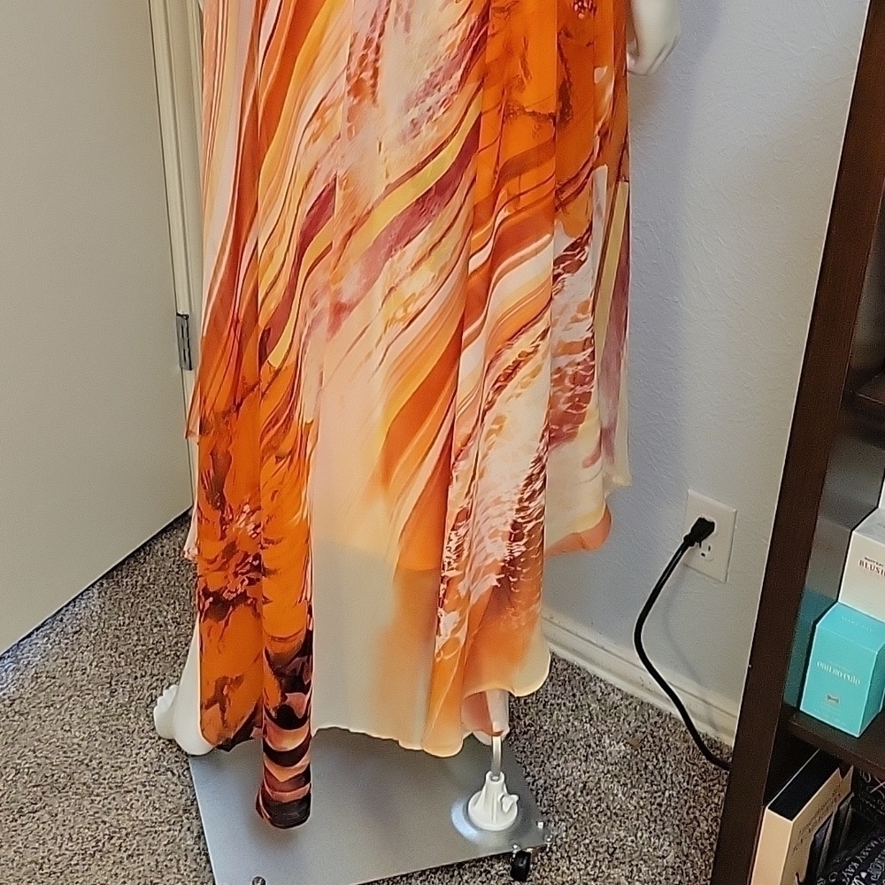 Ashley STEWART Chiffon Abstract Layered Maxi Camisole Bardot Tiki Slip Dress - Picture 10 of 12